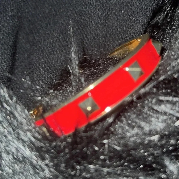 Vintage Luxe Fashion Red Gold Enamel Punky Click Bangle Bracelet - Picture 12 of 12